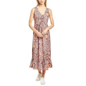 Madewell Lace-Up Ruffle-Hem Midi Dress in Bali Blooms Sz 4